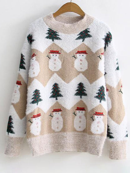 Fur Decor Snowman Sweater