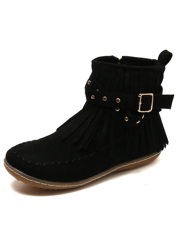 Vintage  Studded Fringe Buckle Boots