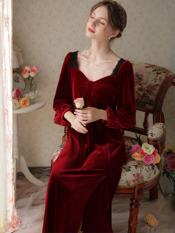 Golden Velvet Split Elegant Nightgown
