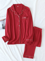 Letter Embroidery Red Couple Pajama Set