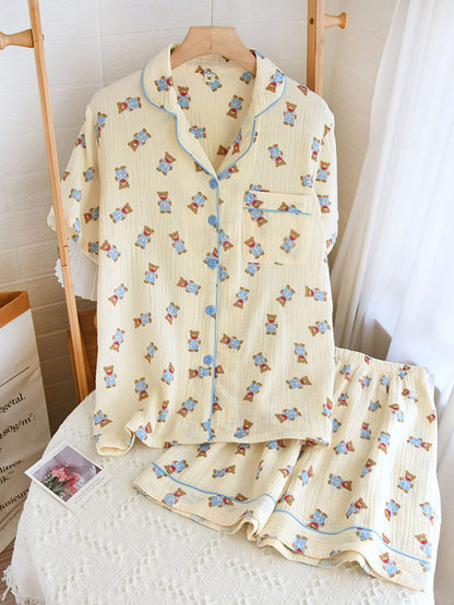 Cotton Long Sleeve Bear Print Pajamas Set