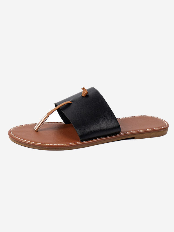 Flat Non Slip Leather Flip Flops