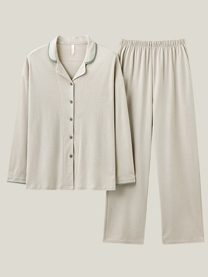 Cotton Long Sleeve Shirt Couple Pajama Set