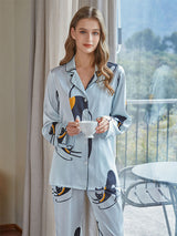 Satin 2Pcs Print Shirt Pajama Set
