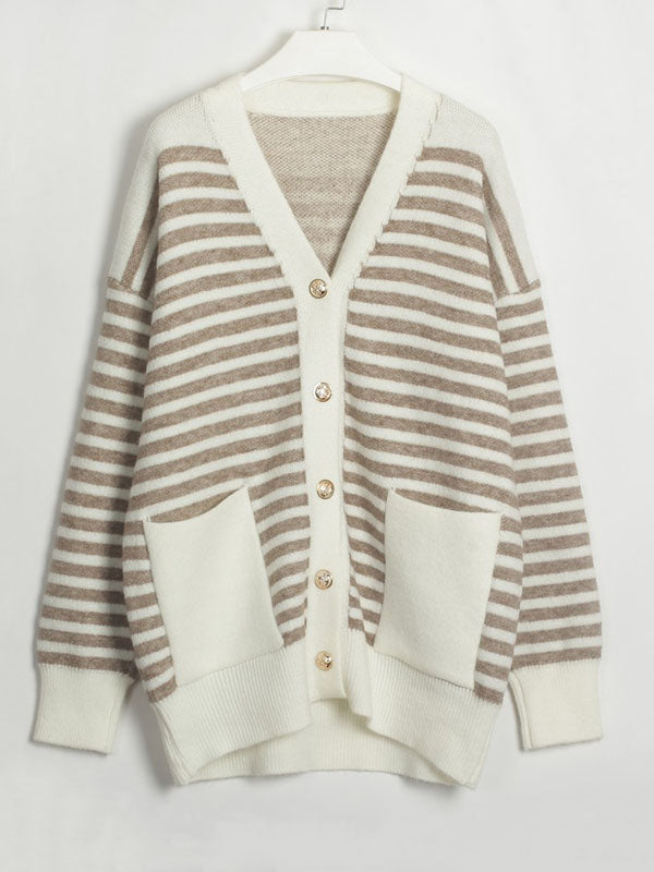 Button Down Stripe Long Sweater