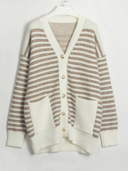 Button Down Stripe Long Sweater