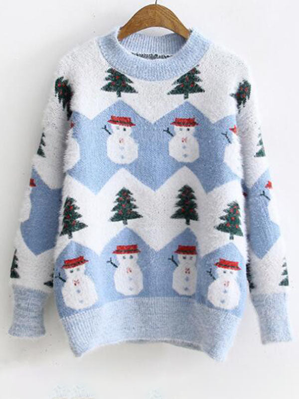 Fur Decor Snowman Sweater