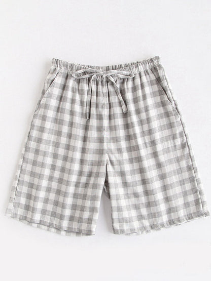 Summer Plaid Drawstring Shorts