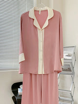 Satin Bicolor Shirt Pajama Set