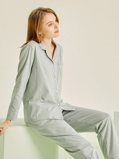 Cotton 2Pcs Classic Shirt Pajama Set