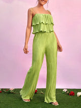 Pleated Camisole Top Long Pants Set