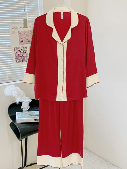 Satin Bicolor Shirt Pajama Set