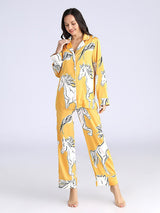 Satin 2Pcs Print Shirt Pajama Set