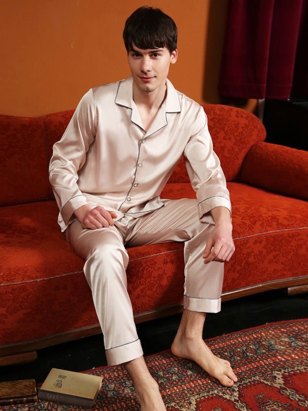 Satin Classic Couple Shirt Pajama Set