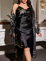 Printed Spaghetti Nightdress & Tie Up Robe Set