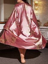 Printed Spaghetti Nightdress & Tie Up Robe Set