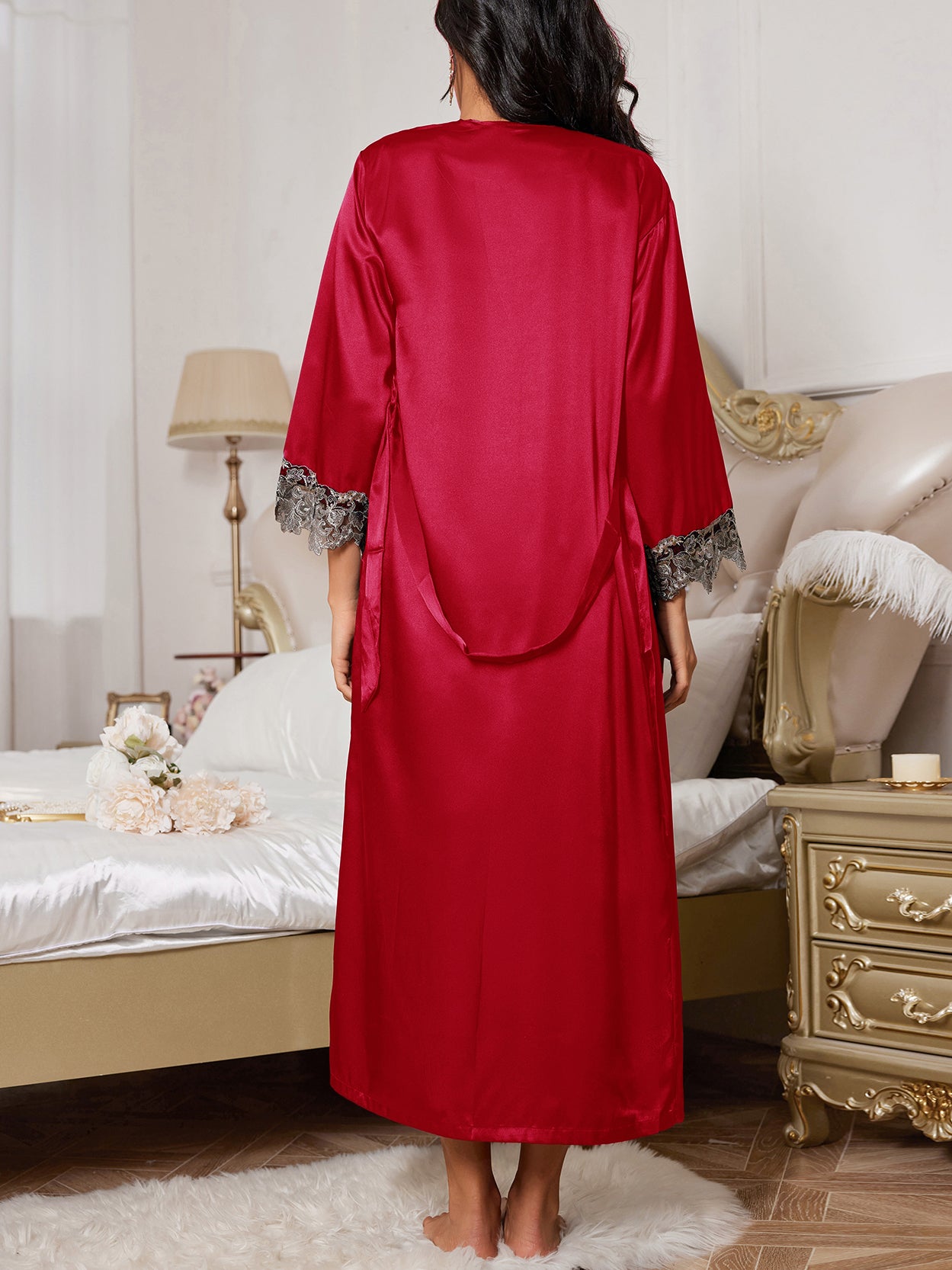 Lace V Neck Nightdress & Robe Set