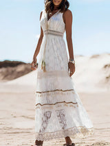 Hollow Lace White Maxi Dress