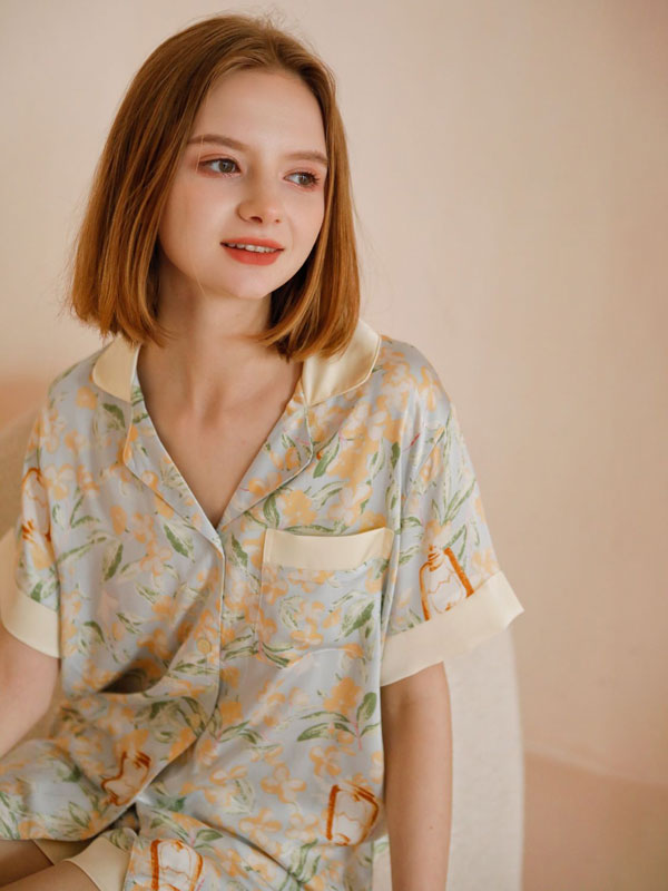Short Sleeve Magnolia Flower Pajama Set