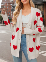 Open Front Heart Pattern Long Cardigan