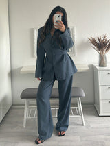 Lapel High Waist Blazer & Long Pant Set