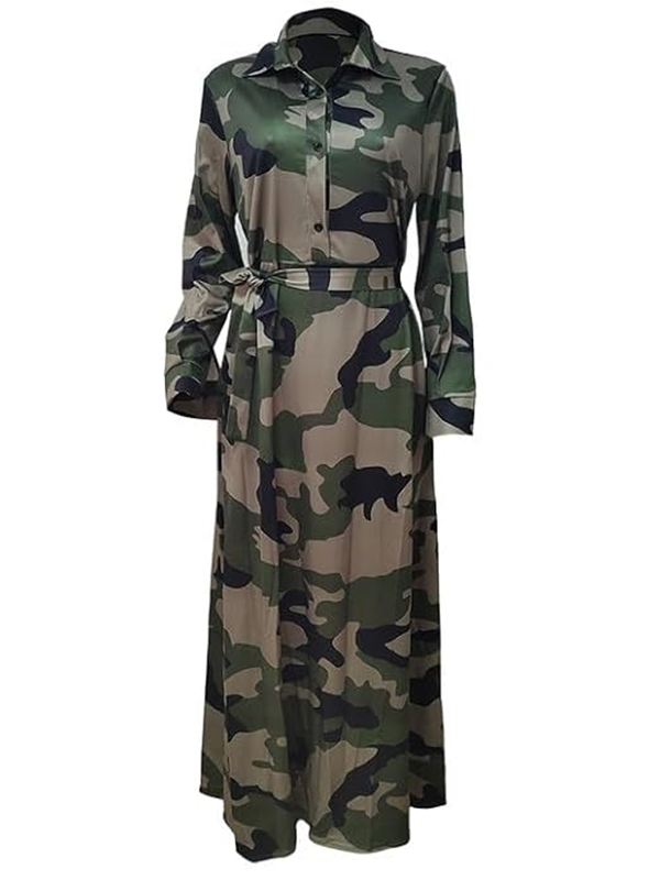 Camouflage Button Down Maxi Dress
