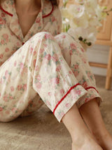 Rose Print Long Sleeve Cotton Pajama Set