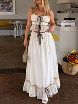 Ruched Crop Top &  Maxi Skirt Two Piece Set