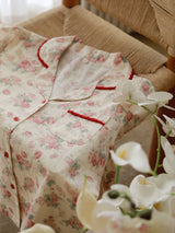 Rose Print Long Sleeve Cotton Pajama Set
