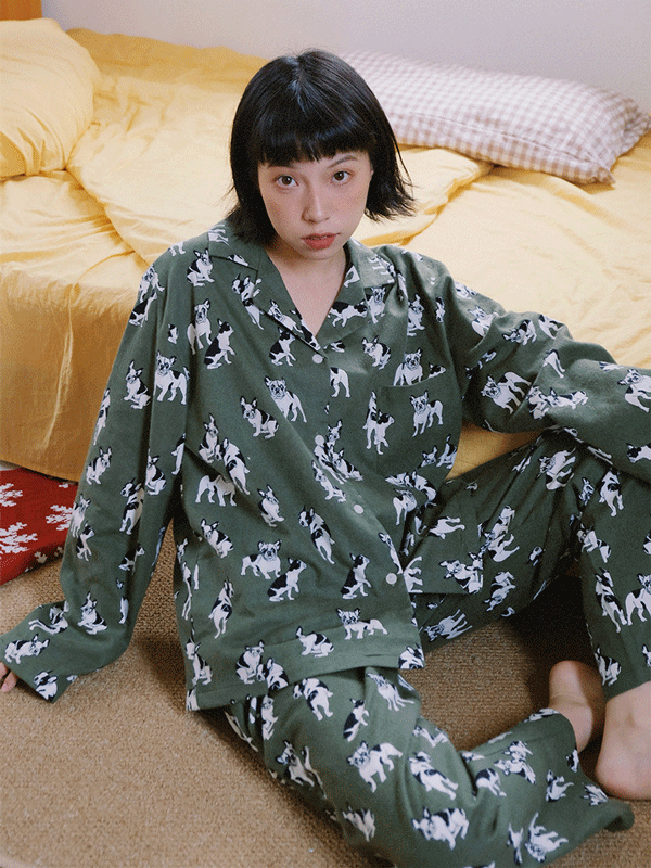 Long Sleeve Cartoon Printed Pajama Set