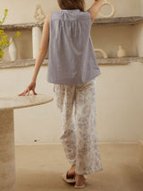 Cotton Sleeveless Top & Printed Pants Pajama Set