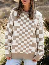 Checkered Drop Shoulder Sweater