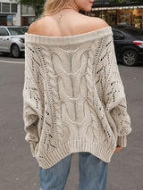 Off Shoulder Hollow Knit Sweater