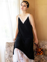 Satin V Neck Lace Camisole Long Nightgown