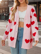 Open Front Heart Pattern Long Cardigan