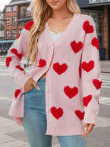 Open Front Heart Pattern Long Cardigan