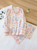 Cotton Printed Lapel Long Sleeve Pajama Set