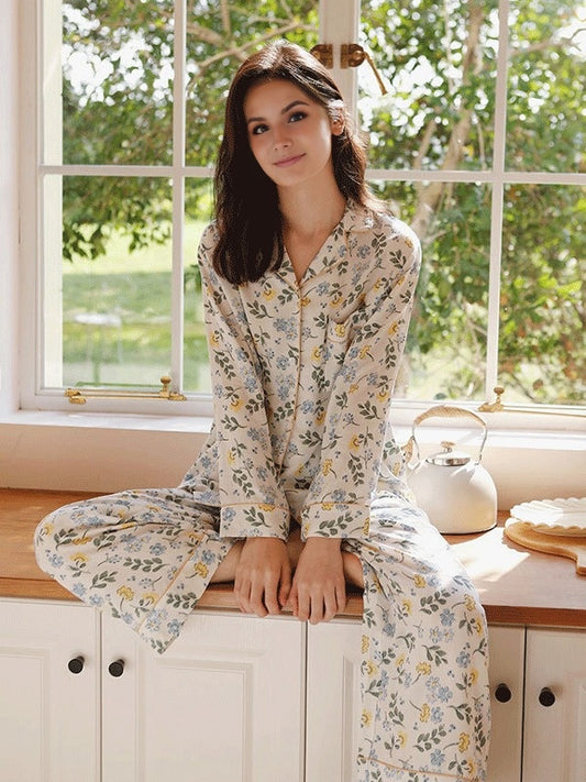 Long Sleeve Floral Print Button Down Pajama Set