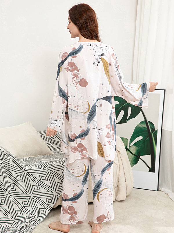 3Pcs Print Camisole Top Cardigan Pajama