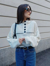 Open Collar Button Up Sweater