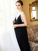 Satin V Neck Lace Camisole Long Nightgown