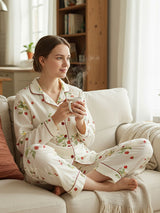 Strawberry & Floral Printed Pajama Set