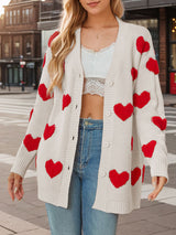 Open Front Heart Pattern Long Cardigan