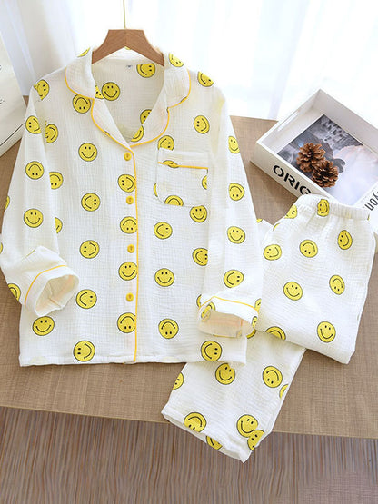 Cotton Smiley Print Pajamas Set