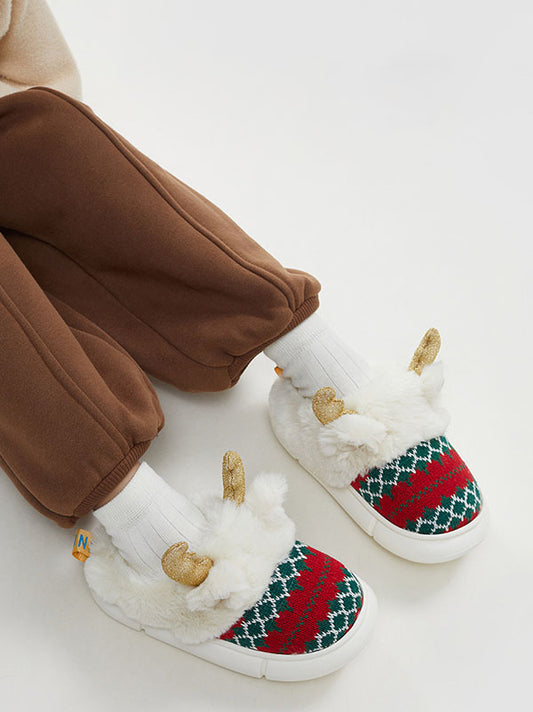 Christmas Cute Elk Plush Cotton Slippers