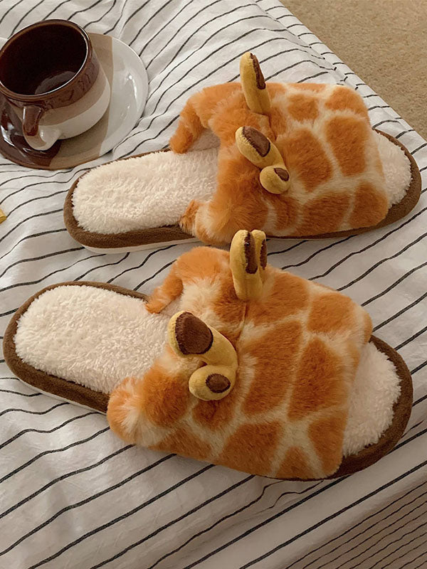 Pantoufles de maison en peluche girafe mignonne
