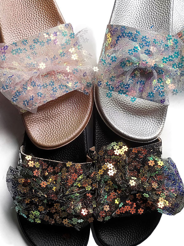 Lace Sequins Bowknot Slippers