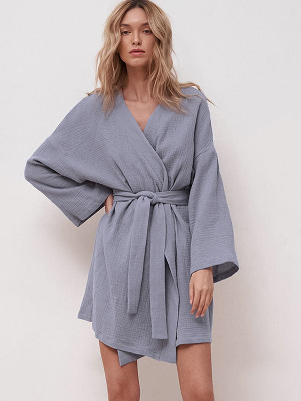 Long Sleeve Gauze Mini Dresses Cardigan Robe