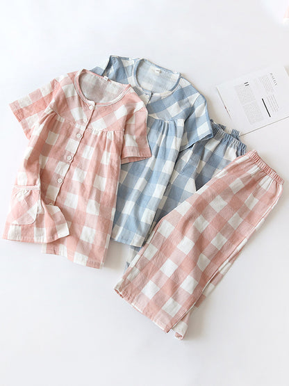 Plaid Print Cotton Pajama Set - Kafiloe