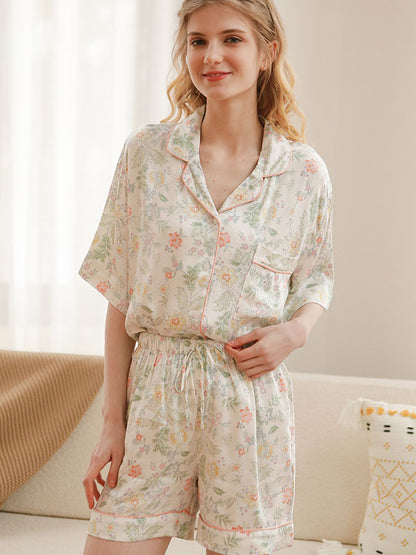 Floral Cotton Shirt Shorts Pajamas Set